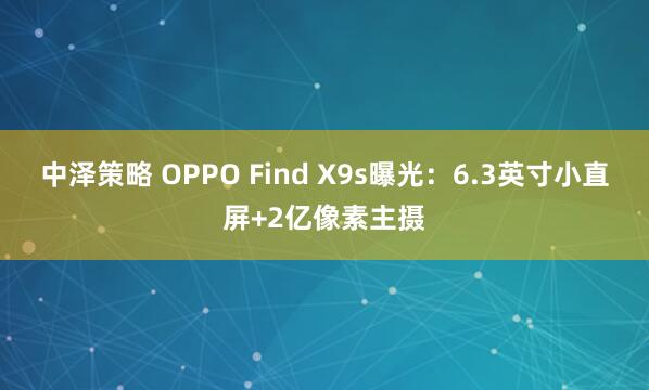 中泽策略 OPPO Find X9s曝光：6.3英寸小直屏+2亿像素主摄